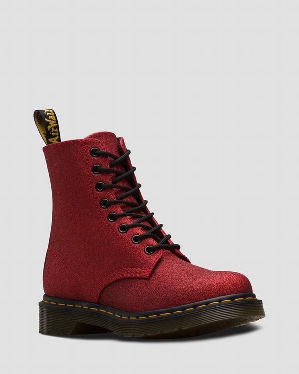 Dr Martens Dámské Kotníkové Boty 1460 Pascal Fine Glitter Červené, CZ-309765